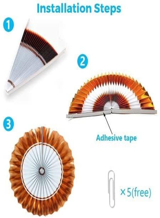 PartyToKo Folding Thick Paper Flower Hanging Paper Fan for Golden Theme Decoration (Black and Gold,Brown White Mix) 6PCS - Image 4